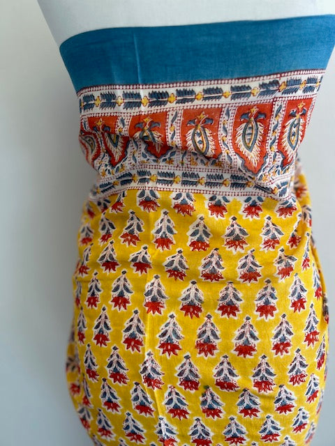 Pareo, yellow, red and white block print cotton sarong