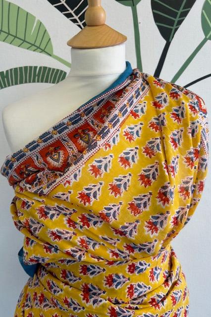 Pareo, yellow, red and white block print cotton sarong