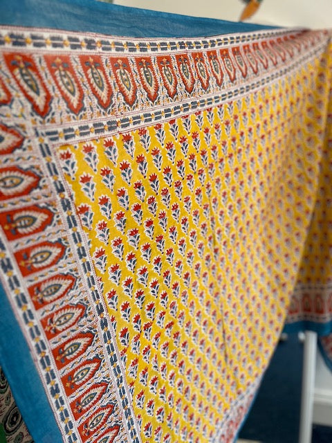 Pareo, yellow, red and white block print cotton sarong