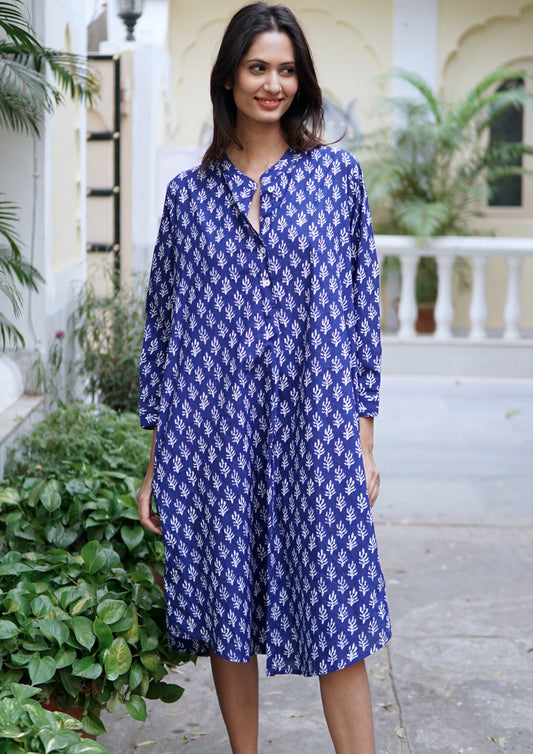 kaftan dress, Beach kaftan, blue and white Summer cover up with pockets  'Cassis'