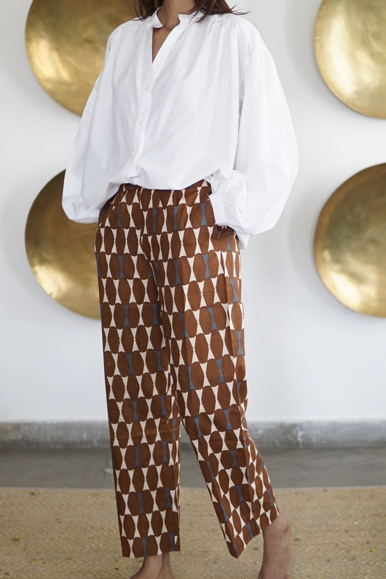 Pants cotton summer pants with pockets tan coloured block print cotton trousers with pockets