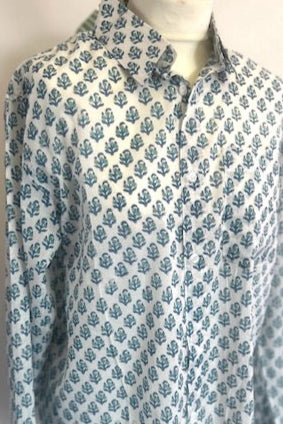 Men's handmade, block print cotton summer shirt Nicos. Lightweight summer shirt for men.