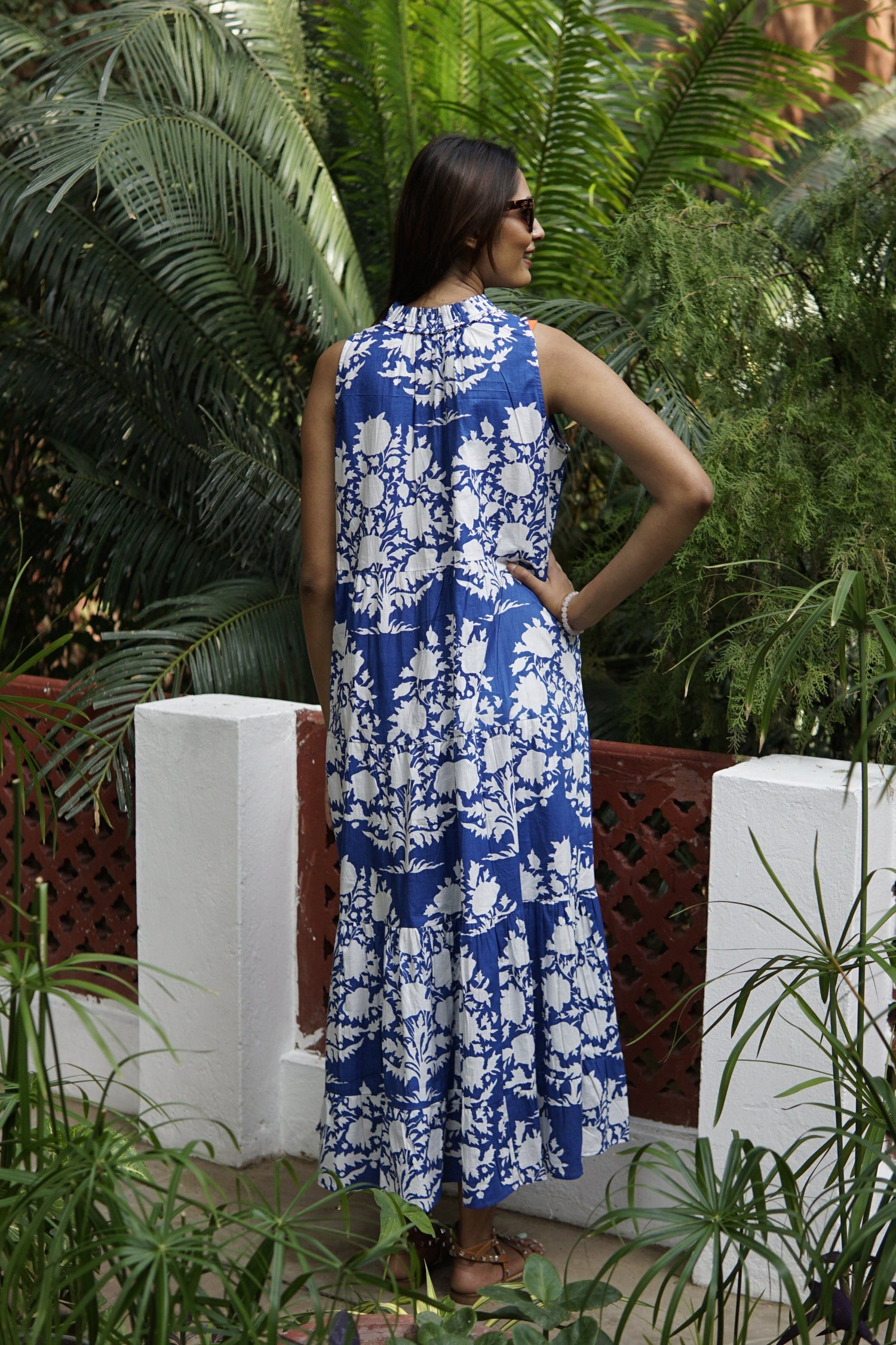 Summer maxi dress with pockets. Maxi dress, beach dress, blue and white ikat cotton Paloma