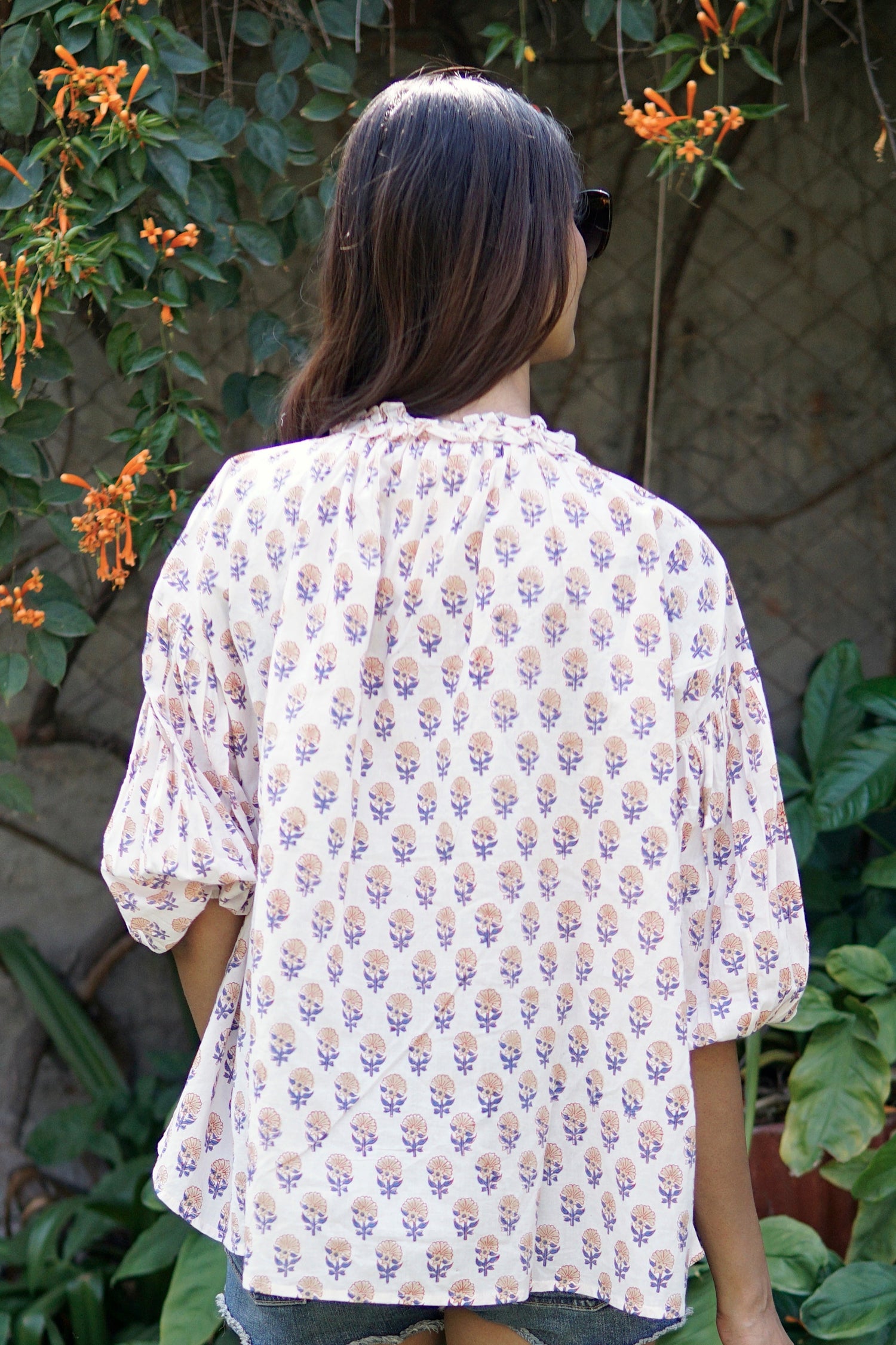 French style, boho, puff sleeved cotton summer blouse